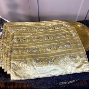 Brand new Set of 6 gold silk placemats traditional Baluchari embroidery